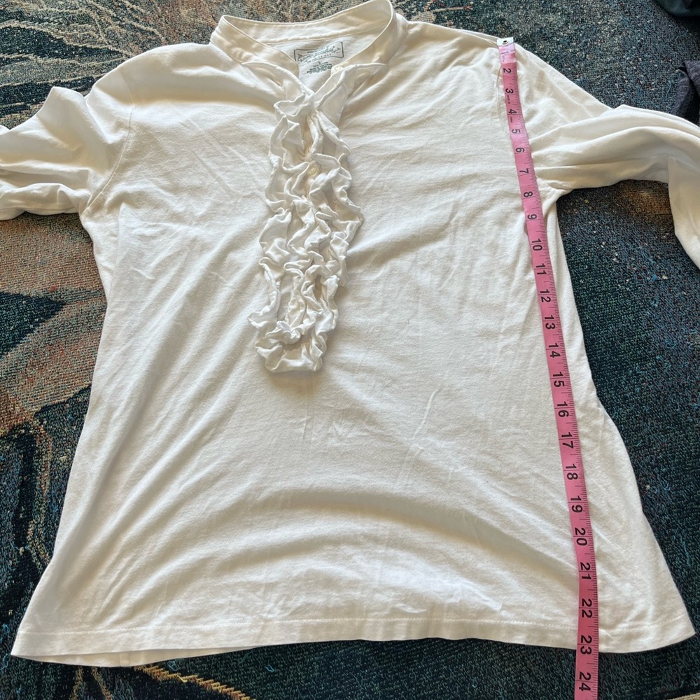 Vintage Lauren Jeans Co Ralph Lauren White Cotton Ruffle Half-Button Blouse L - Picture 12 of 14